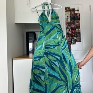 Tropical Green Halter Dress
